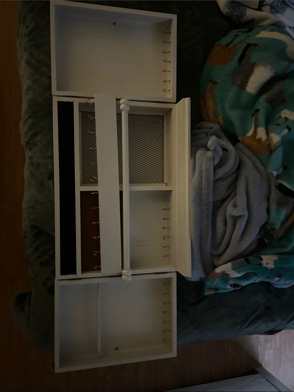 White Wooden Jewelry Organizer Box with Multiple Compartments